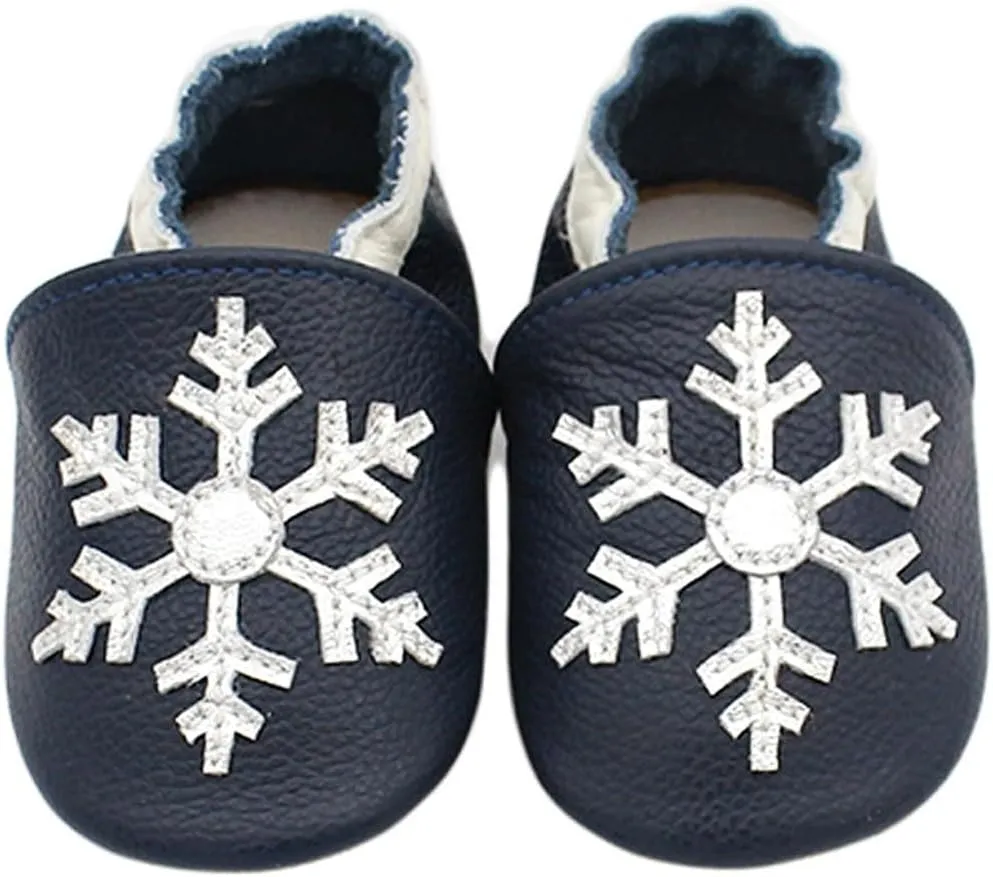 Soft Leather Slippers Baby occasins with Rubber Sole, Anti-Slip Infant Toddler First Walking Shoes for Little