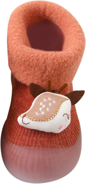 Sole Stocking Girls Boys Toddler Socks Baby Kids Knit Patchwork Slipper Soft Shoes Rubber Warm (Orange, 9-12 Months)