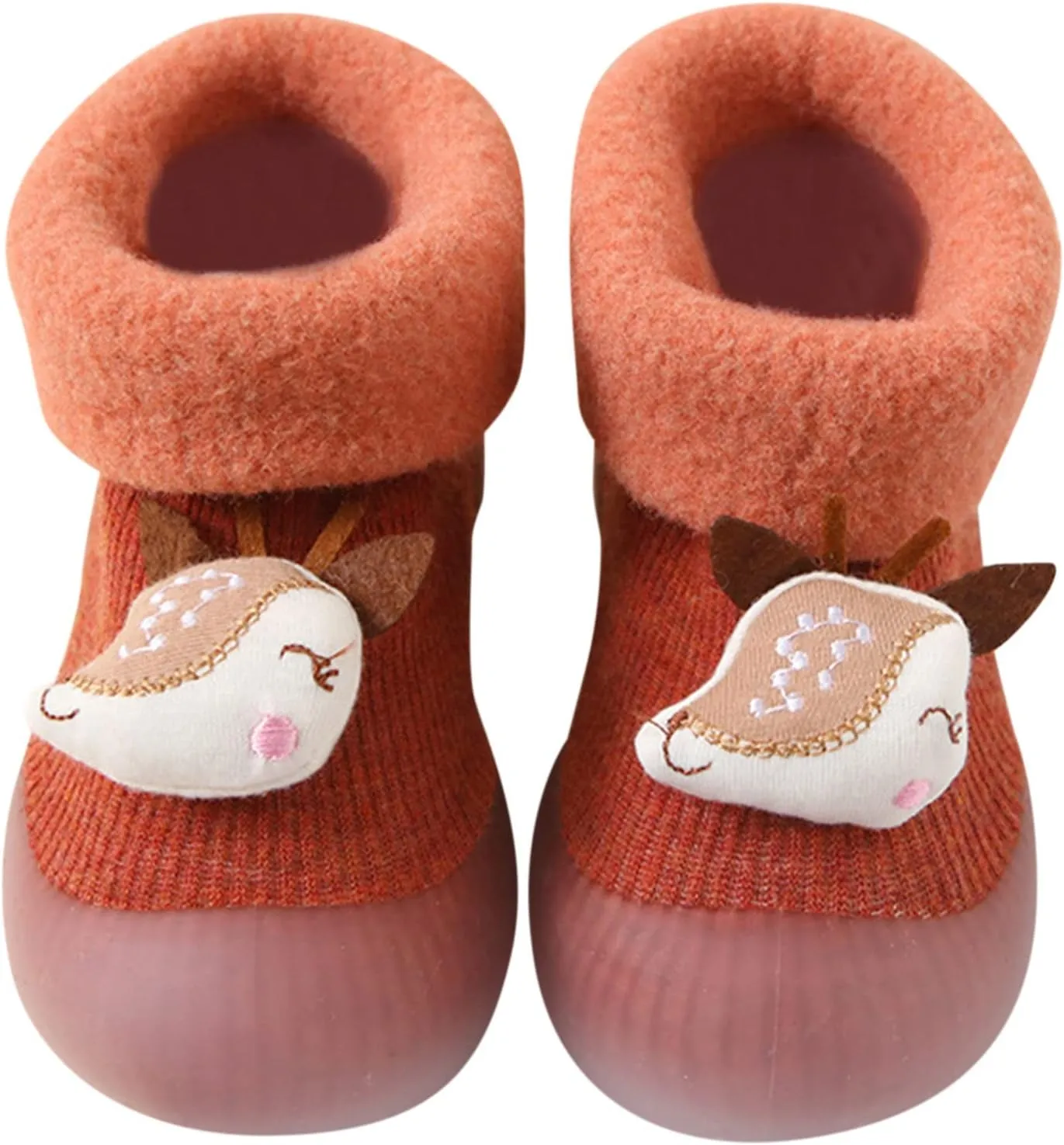 Sole Stocking Girls Boys Toddler Socks Baby Kids Knit Patchwork Slipper Soft Shoes Rubber Warm (Orange, 9-12 Months)