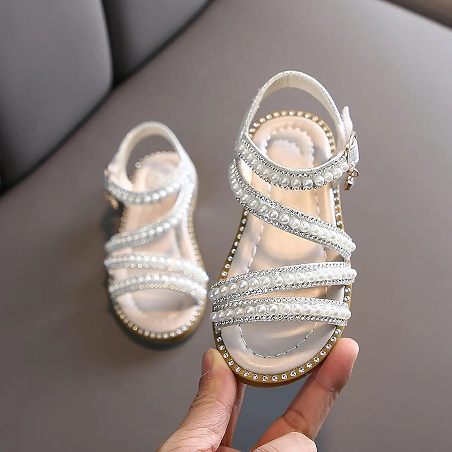 Summer Girls' Sandals Korean Edition Little Girls' Pearl Open Toe Shoes Little Medium And Toddler Girl Jellies