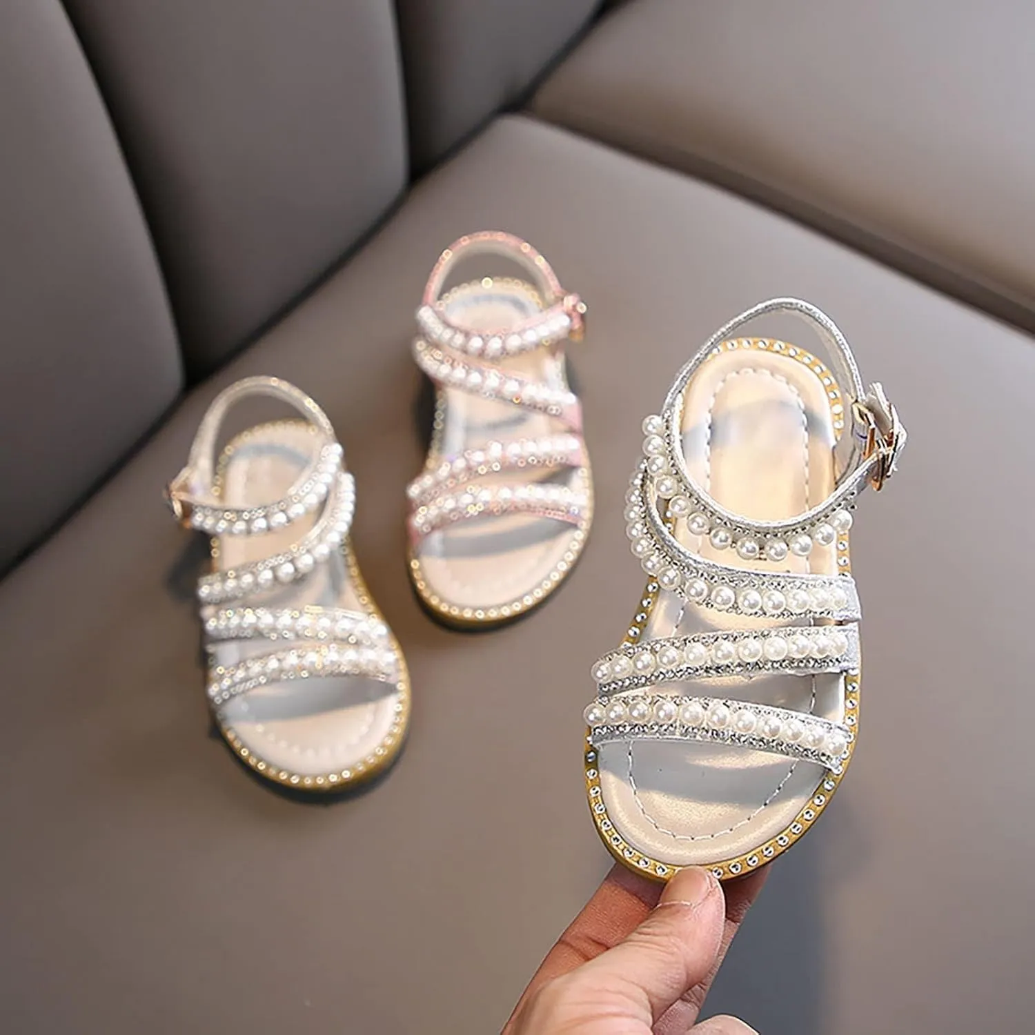 Summer Girls' Sandals Korean Edition Little Girls' Pearl Open Toe Shoes Little Medium And Toddler Girl Jellies
