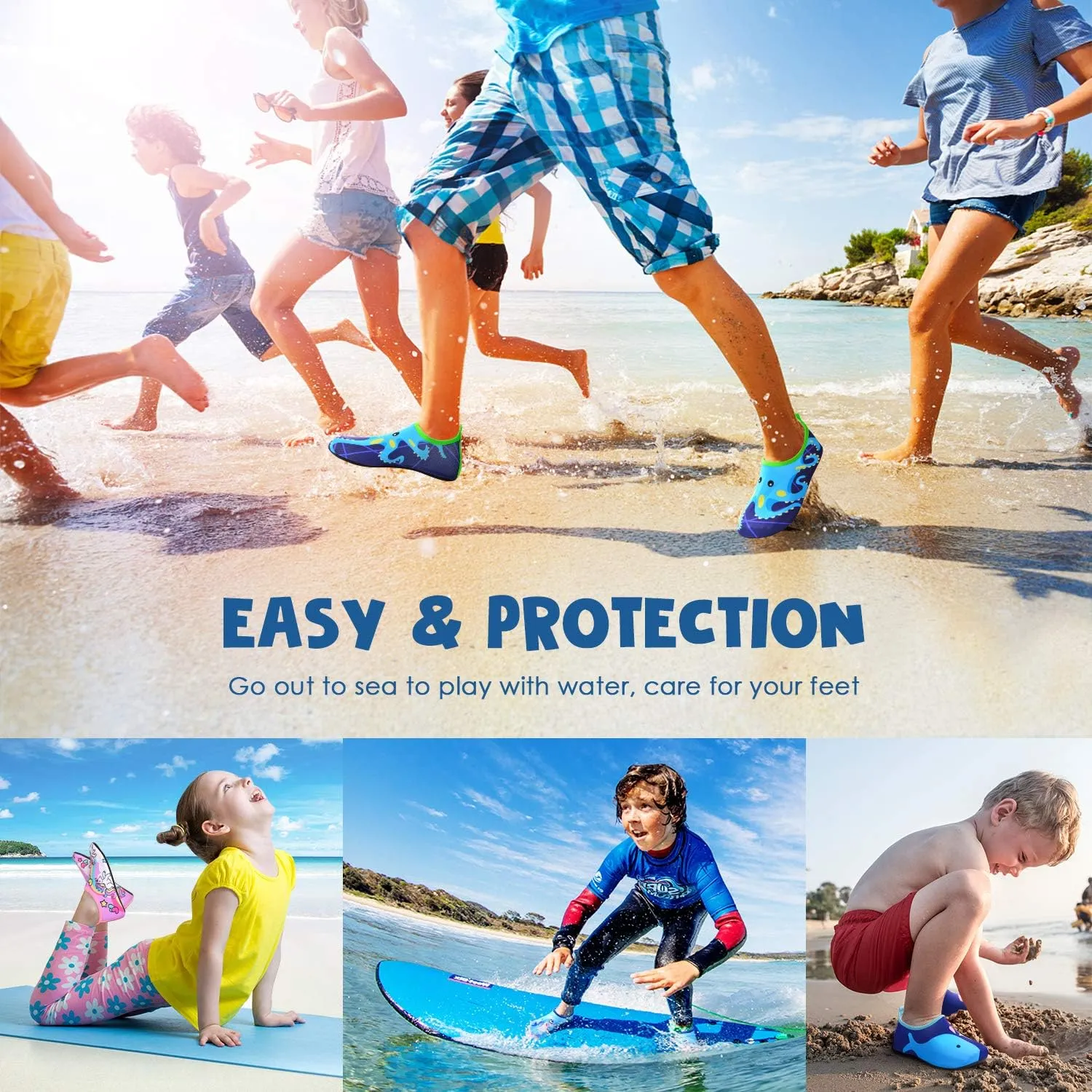 Sunnywoo Water Shoes for Kids Girls BoysToddler Kids Swim Water Shoes Quick Dry Non-Slip Water Skin Barefoot Sports Shoes Aqua Socks for Beach Outdoor Sports