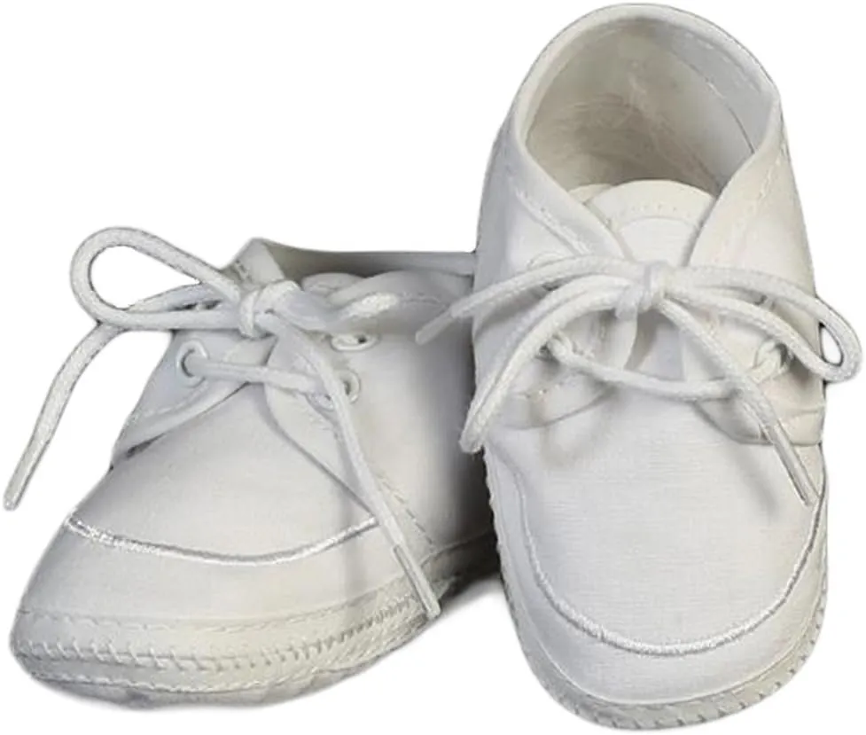 SWEA Pea & Lilli Baptism Shoes for Boys - White Baby Booties Made with Cotton for Christening - Zapatos de Bautizo