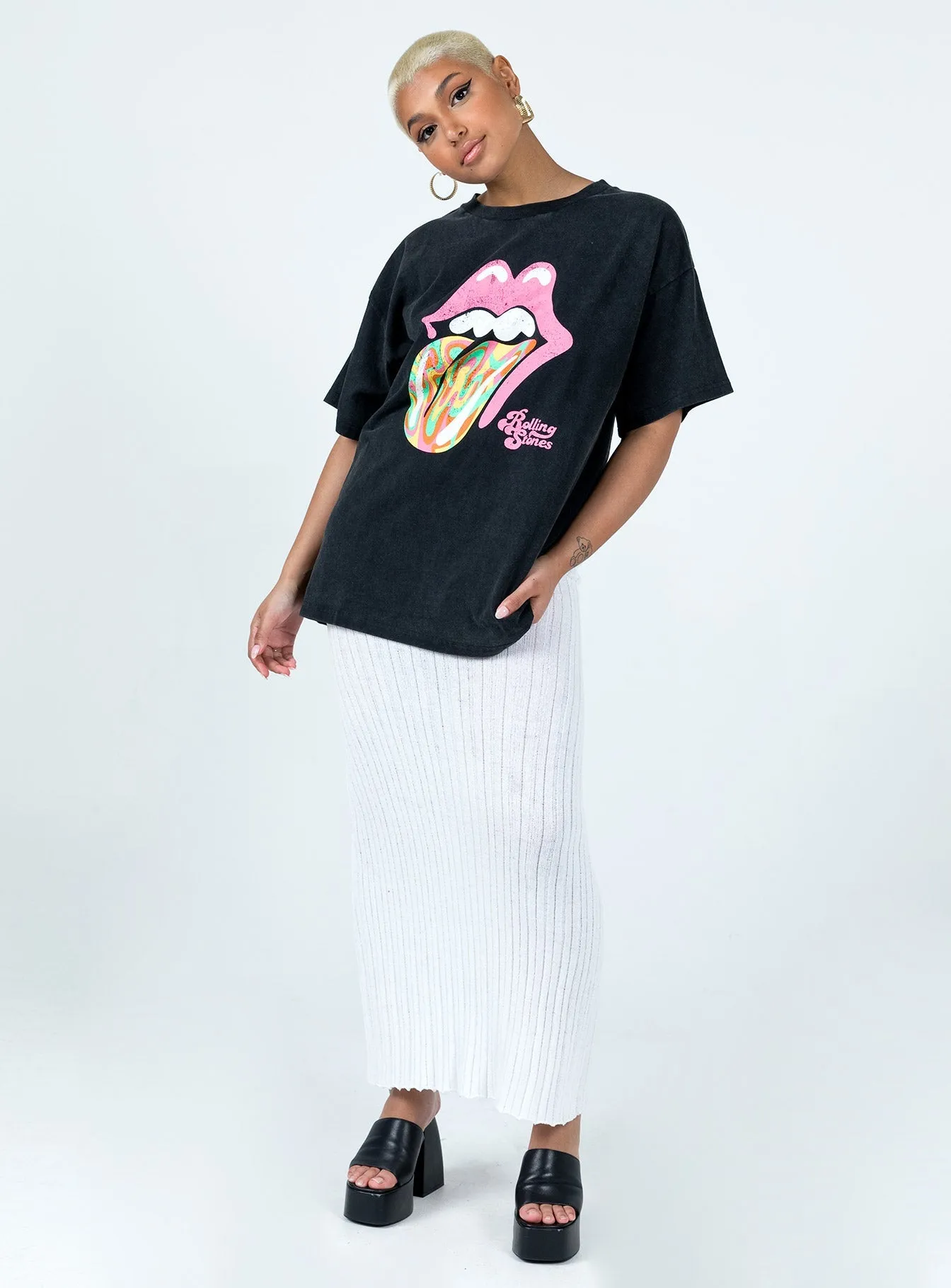 The Rolling Stones Retro Swirl Oversized Tee Black