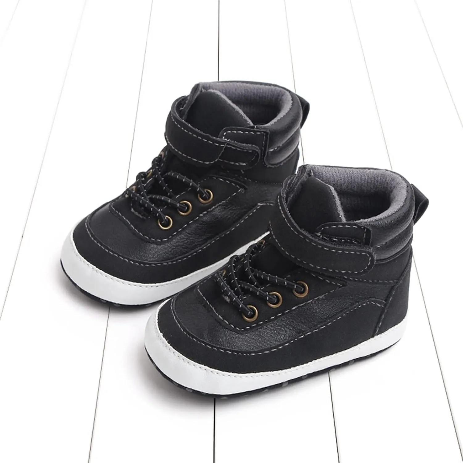 Toddler Baby Boys Girls High Tops Ankle Sneakers Soft Anti-Slip Sole PU Leather Infant Prewalker First Walking Shoes up Light