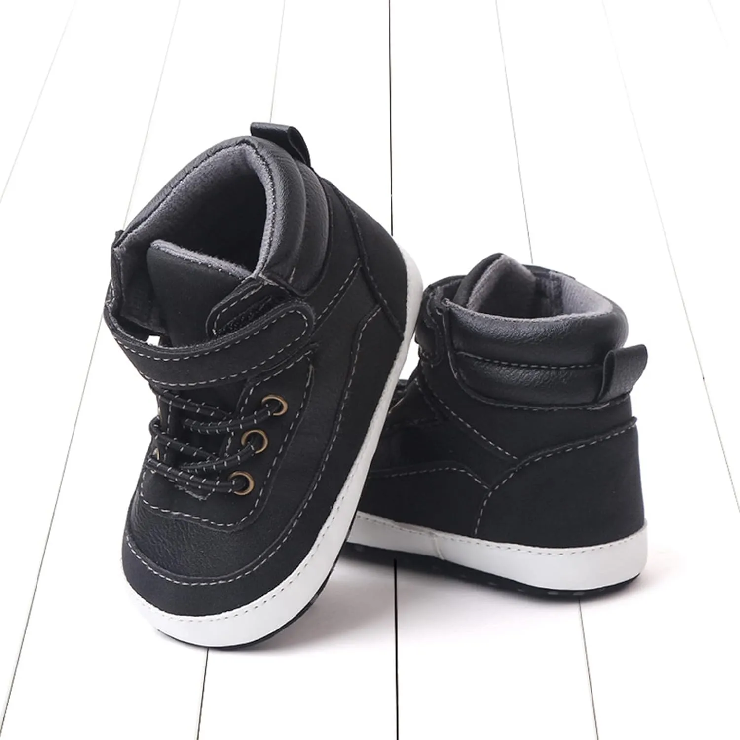 Toddler Baby Boys Girls High Tops Ankle Sneakers Soft Anti-Slip Sole PU Leather Infant Prewalker First Walking Shoes up Light