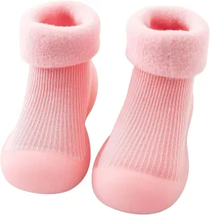 Toddler Baby Boys Girls Sock Shoes Solid Warm Knit Soft Sole Rubber Shoes Woolen Fleece Stocking Long Slipper