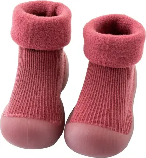 Toddler Baby Boys Girls Sock Shoes Solid Warm Knit Soft Sole Rubber Shoes Woolen Fleece Stocking Long Slipper