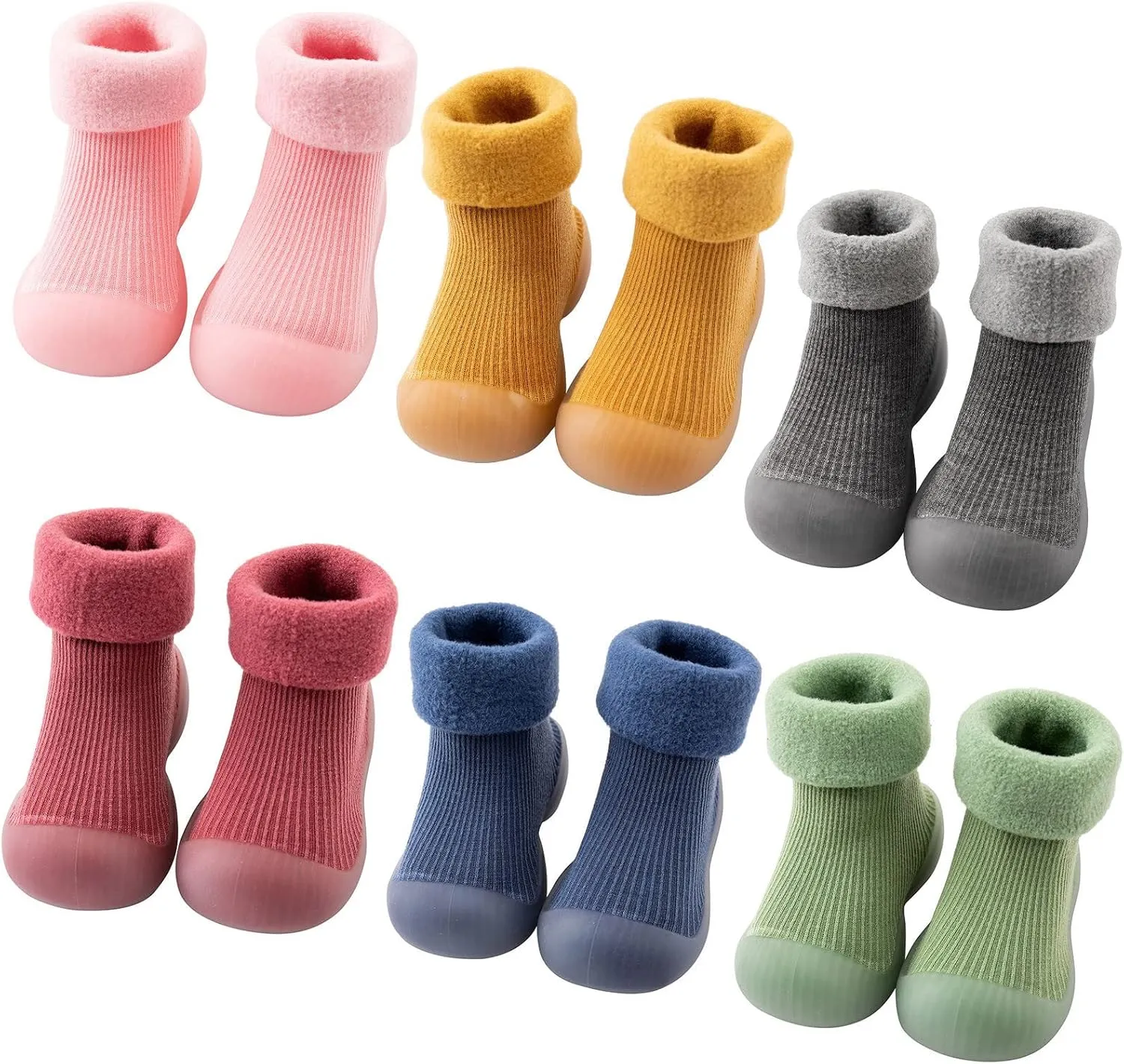 Toddler Baby Boys Girls Sock Shoes Solid Warm Knit Soft Sole Rubber Shoes Woolen Fleece Stocking Long Slipper