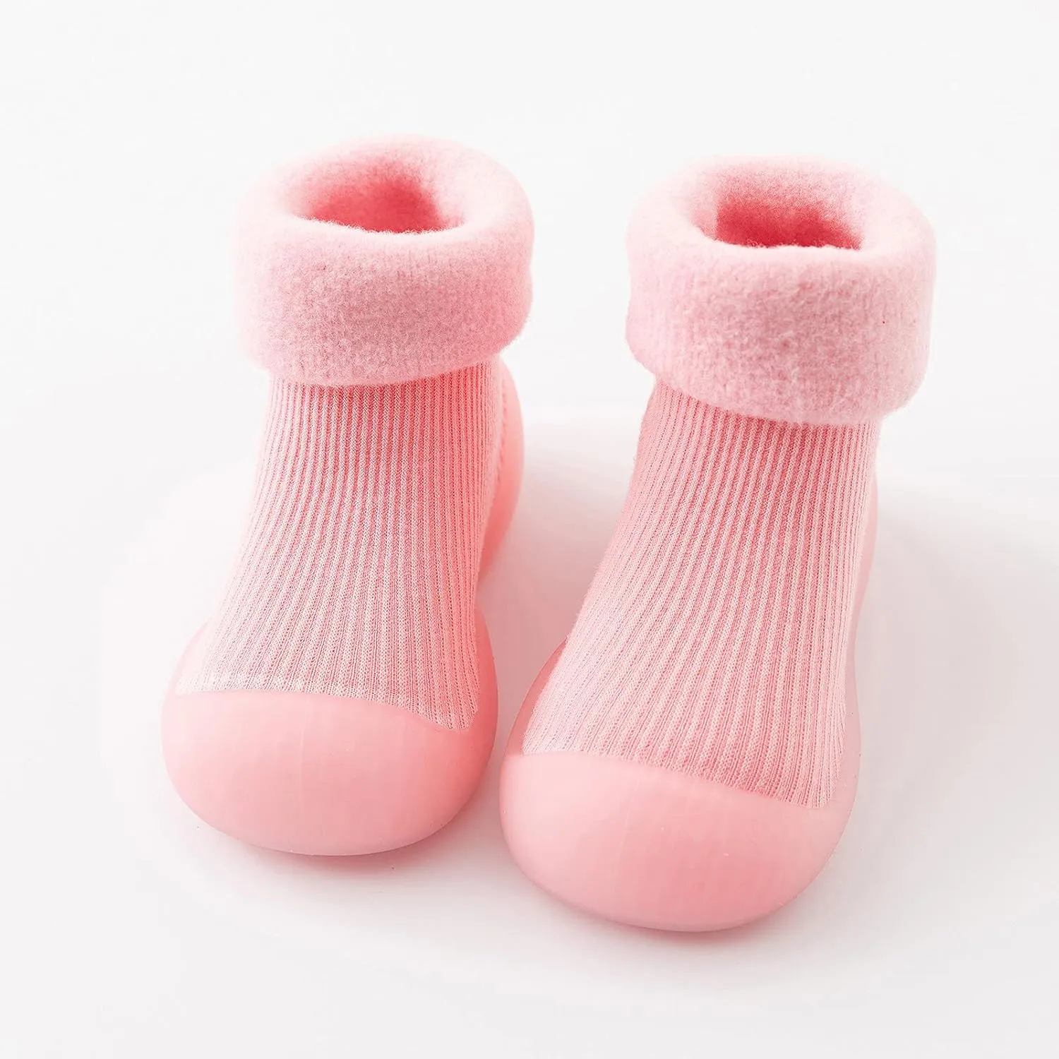 Toddler Baby Boys Girls Sock Shoes Solid Warm Knit Soft Sole Rubber Shoes Woolen Fleece Stocking Long Slipper