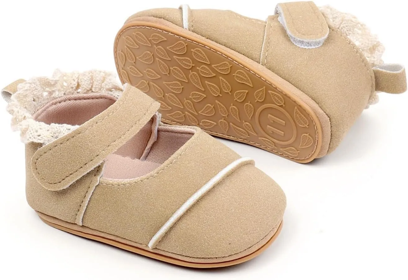 Toddler Baby Girls First Walking Dress Shoes Soft Sole Lace Hem Lightweight Breathable Soft Infant Shoes