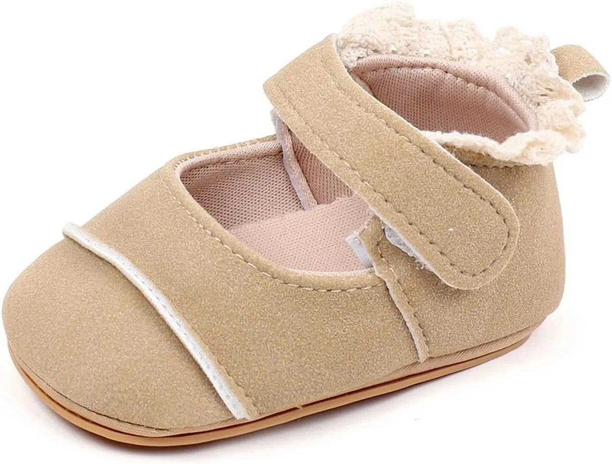 Toddler Baby Girls First Walking Dress Shoes Soft Sole Lace Hem Lightweight Breathable Soft Infant Shoes