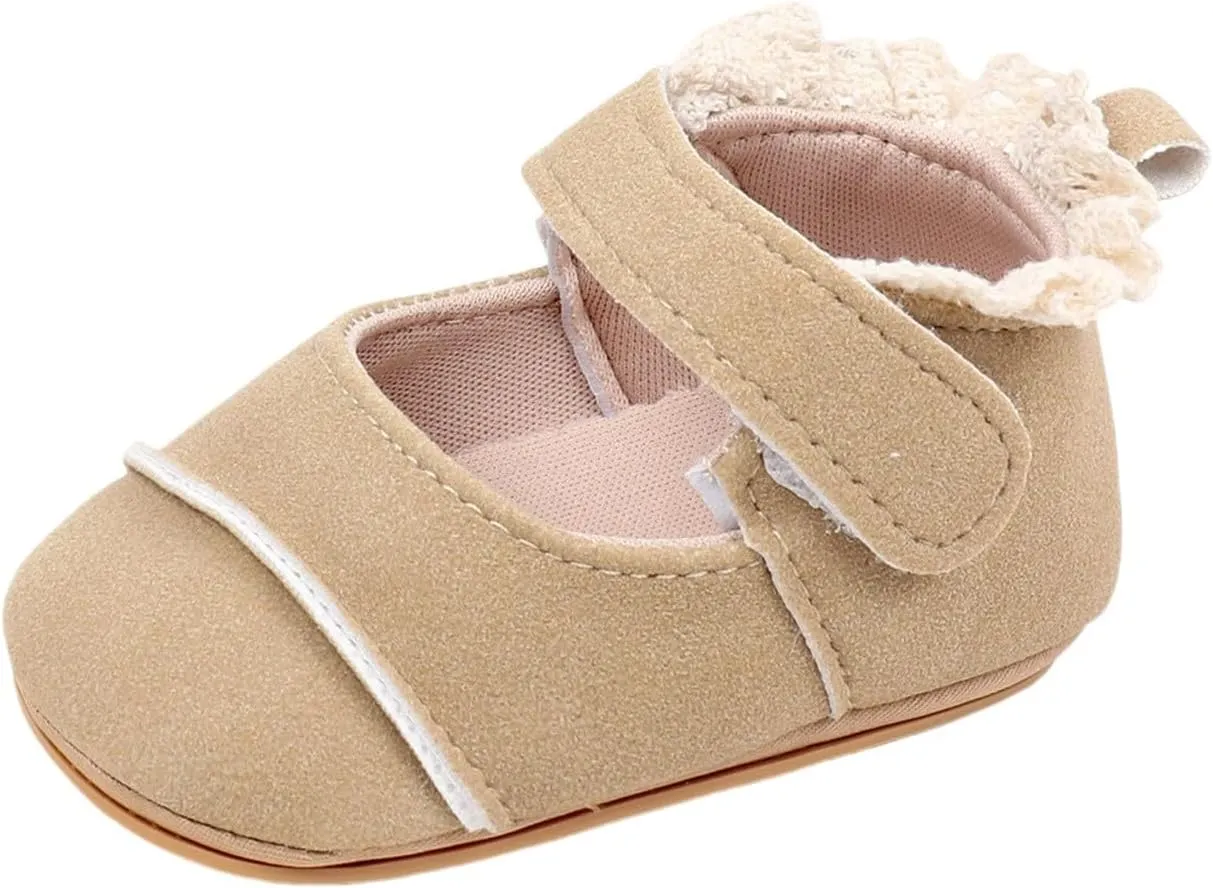 Toddler Baby Girls First Walking Dress Shoes Soft Sole Lace Hem Lightweight Breathable Soft Infant Shoes