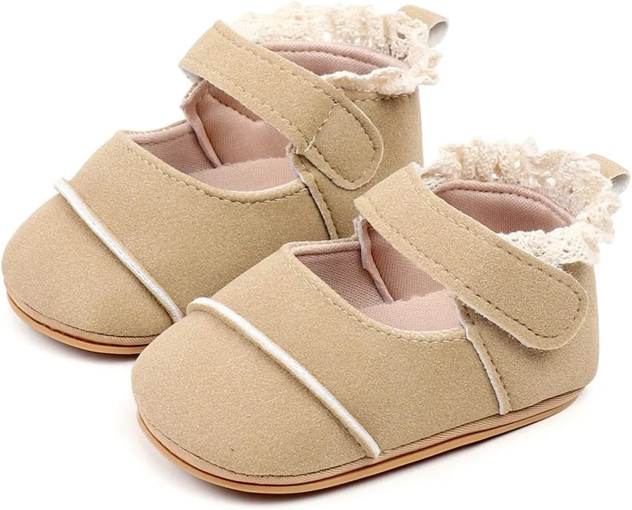 Toddler Baby Girls First Walking Dress Shoes Soft Sole Lace Hem Lightweight Breathable Soft Infant Shoes