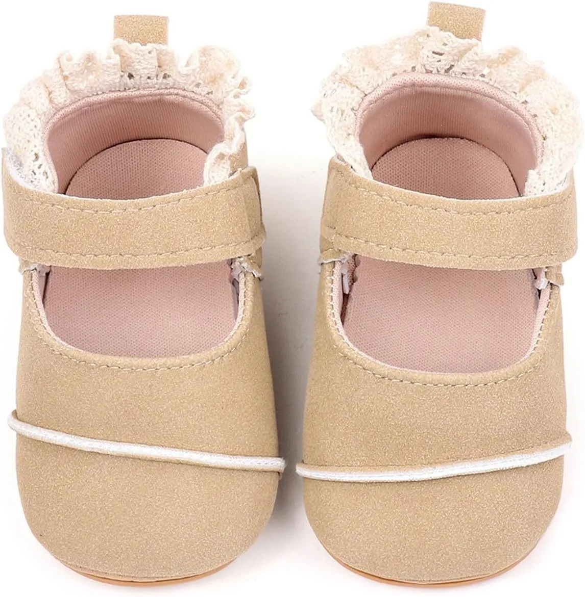 Toddler Baby Girls First Walking Dress Shoes Soft Sole Lace Hem Lightweight Breathable Soft Infant Shoes
