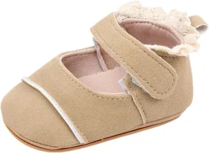 Toddler Baby Girls First Walking Dress Shoes Soft Sole Lace Hem Lightweight Breathable Soft Infant Shoes