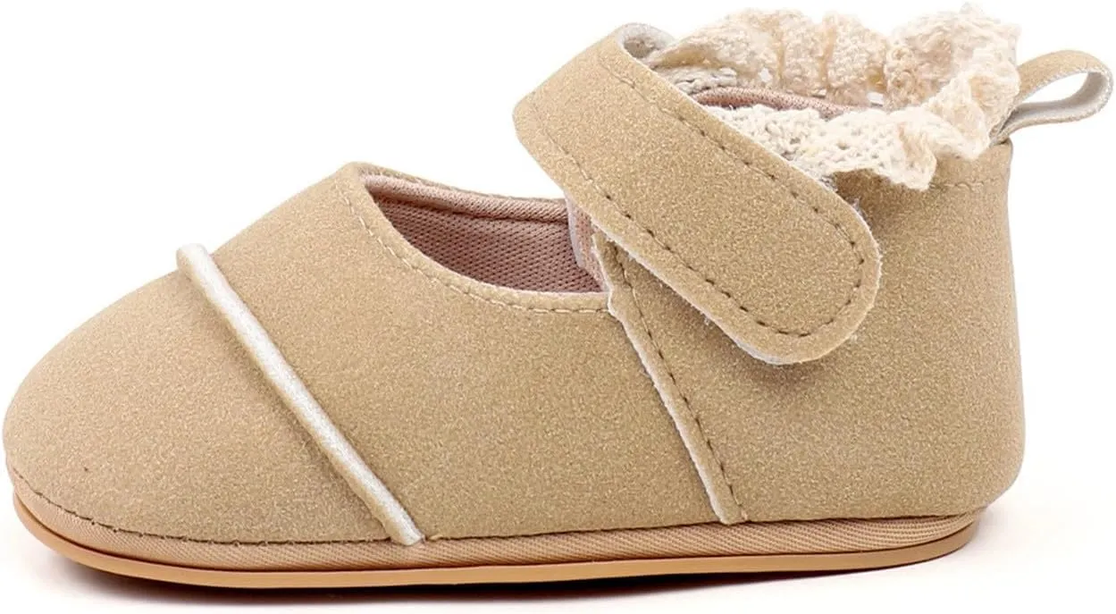 Toddler Baby Girls First Walking Dress Shoes Soft Sole Lace Hem Lightweight Breathable Soft Infant Shoes