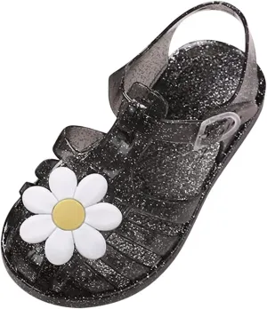 Toddler Baby Girls Shoes Slip On Cute Fruit Jelly Colors Hollow Out Non-Slip Soft Sole Beach Sandals Comfy Shoes H-785 Black 9.5