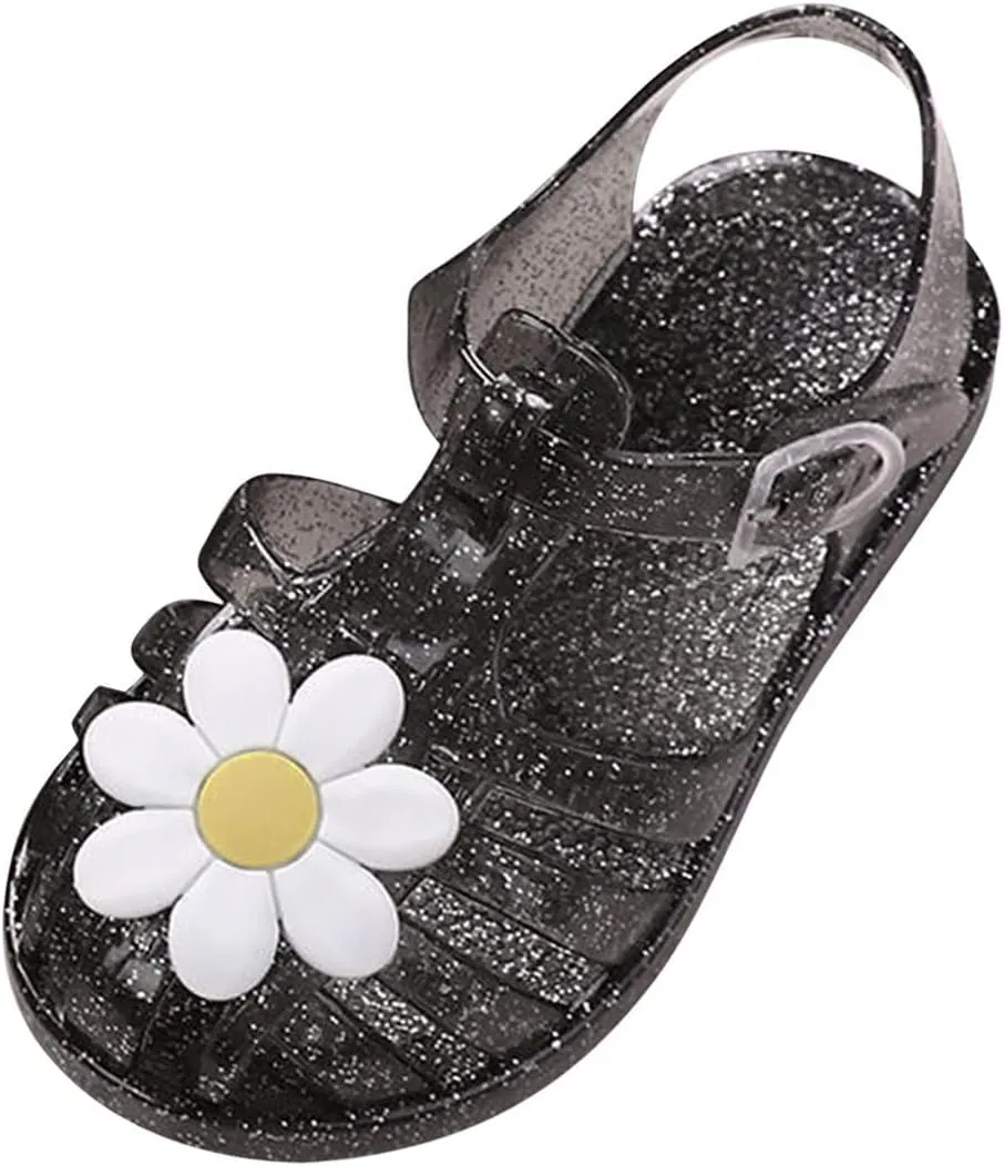Toddler Baby Girls Shoes Slip On Cute Fruit Jelly Colors Hollow Out Non-Slip Soft Sole Beach Sandals Comfy Shoes H-785 Black 9.5