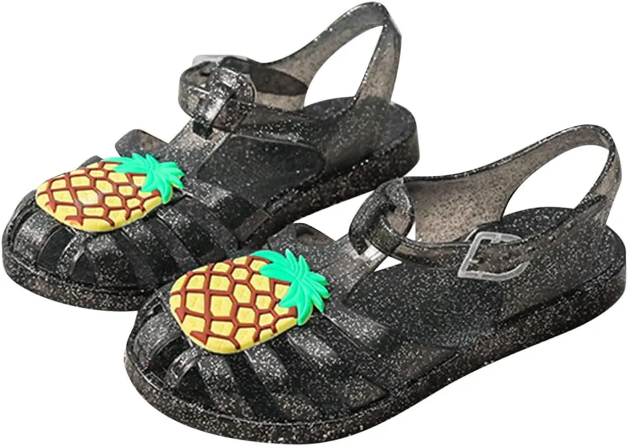 Toddler Baby Girls Shoes Slip On Cute Fruit Jelly Colors Hollow Out Non-slip Soft Sole Beach Sandals Comfy Shoes U-280 Black 8