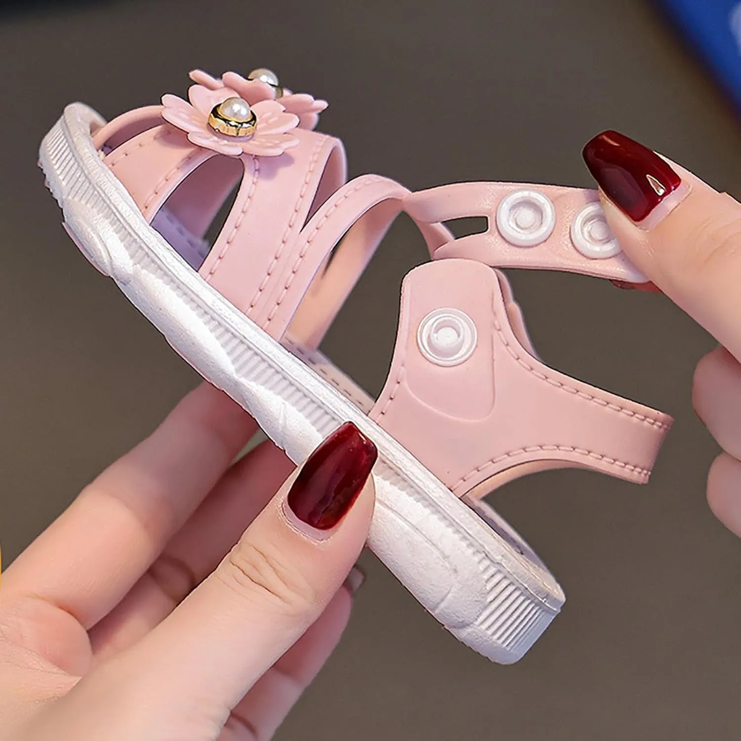Toddler baby infant Girls Wrapped Head Non Slip Soft Bottom Buckle Walking Shoes Dress Pearl Flowers Sandals