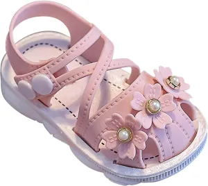 Toddler baby infant Girls Wrapped Head Non Slip Soft Bottom Buckle Walking Shoes Dress Pearl Flowers Sandals