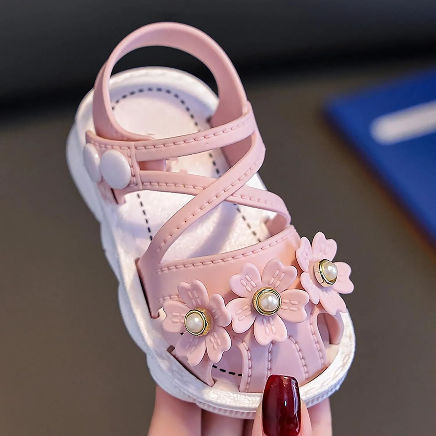 Toddler baby infant Girls Wrapped Head Non Slip Soft Bottom Buckle Walking Shoes Dress Pearl Flowers Sandals