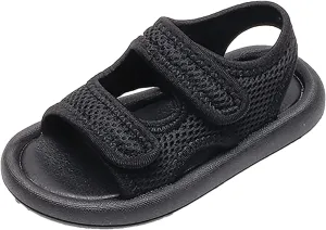 Toddler Baby Little Girl Summer Shoes Sandals Outdoor Beach Open Toe Anti-Slip Soft Sole Shoes (Black, 3.5 Big Kids)