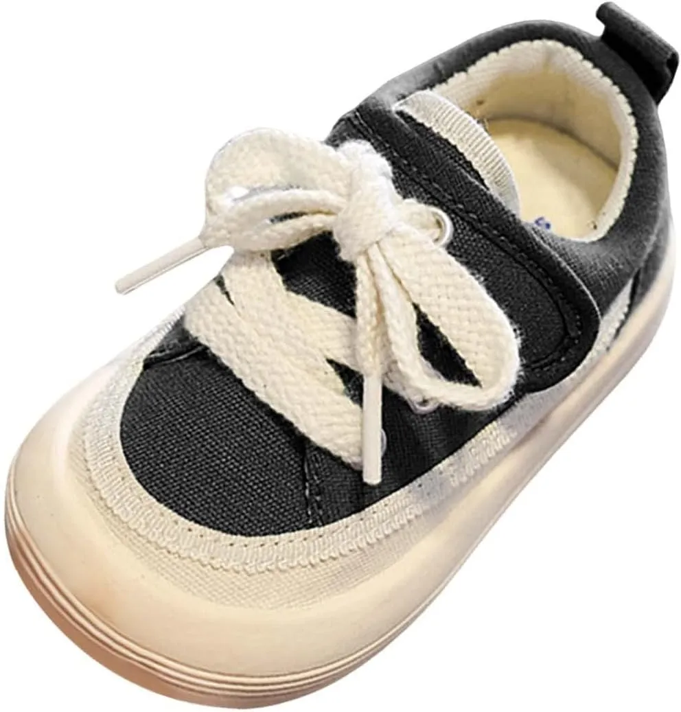 Toddler Boy Girl's Cotton Canvas Shoes Slip On Sneakers Rubber Sole Soft Lightweight Round Toe Shoes for Toddler