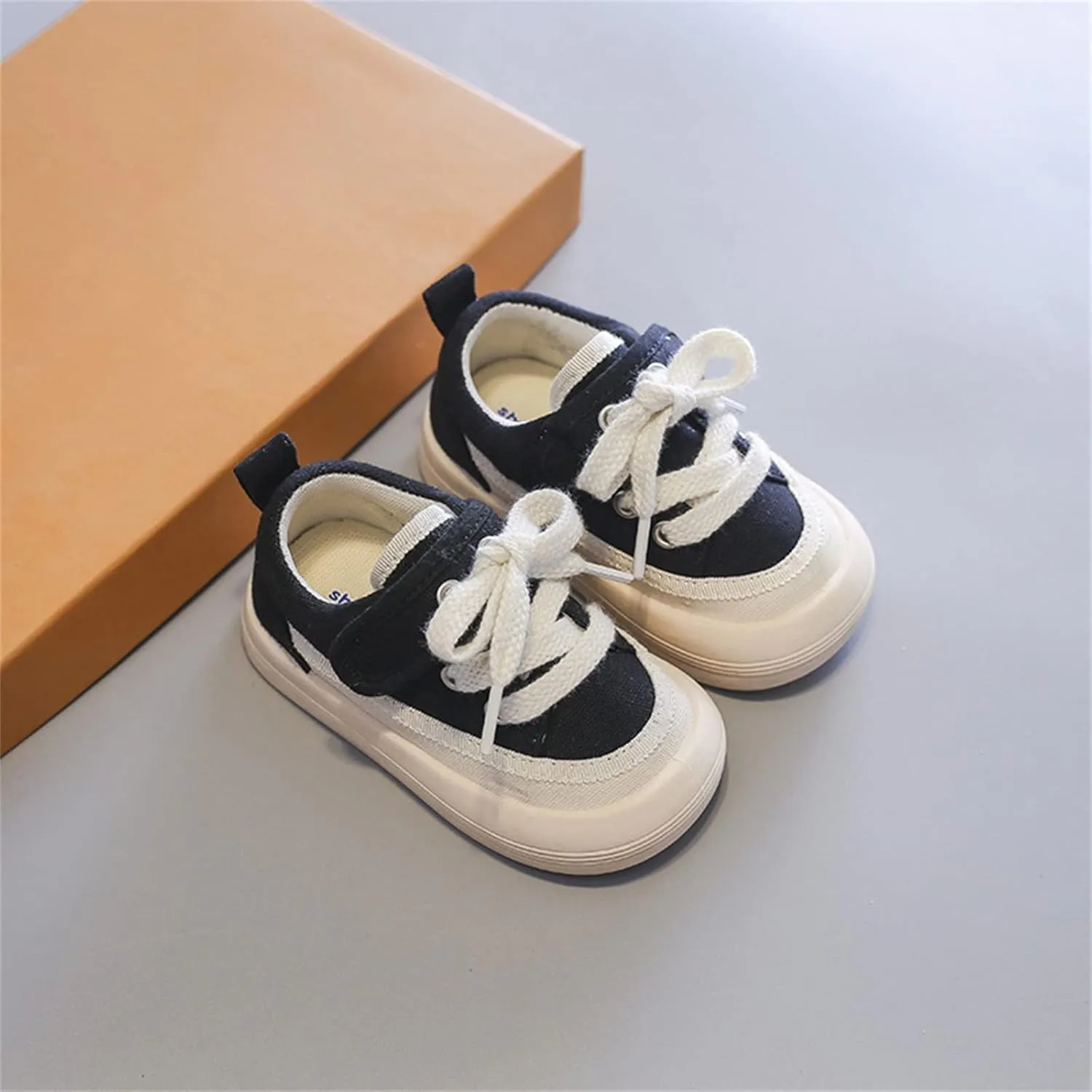 Toddler Boy Girl's Cotton Canvas Shoes Slip On Sneakers Rubber Sole Soft Lightweight Round Toe Shoes for Toddler