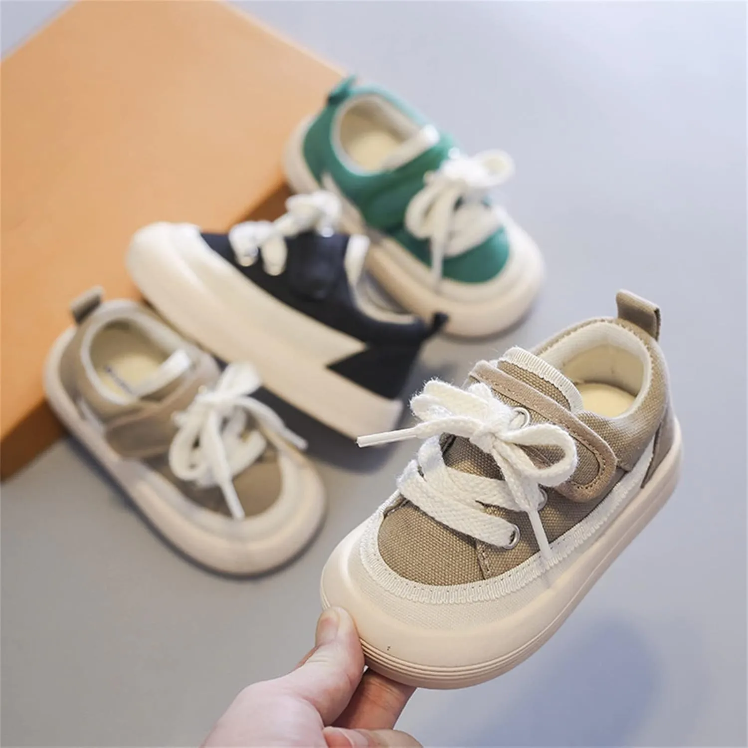 Toddler Boy Girl's Cotton Canvas Shoes Slip On Sneakers Rubber Sole Soft Lightweight Round Toe Shoes for Toddler