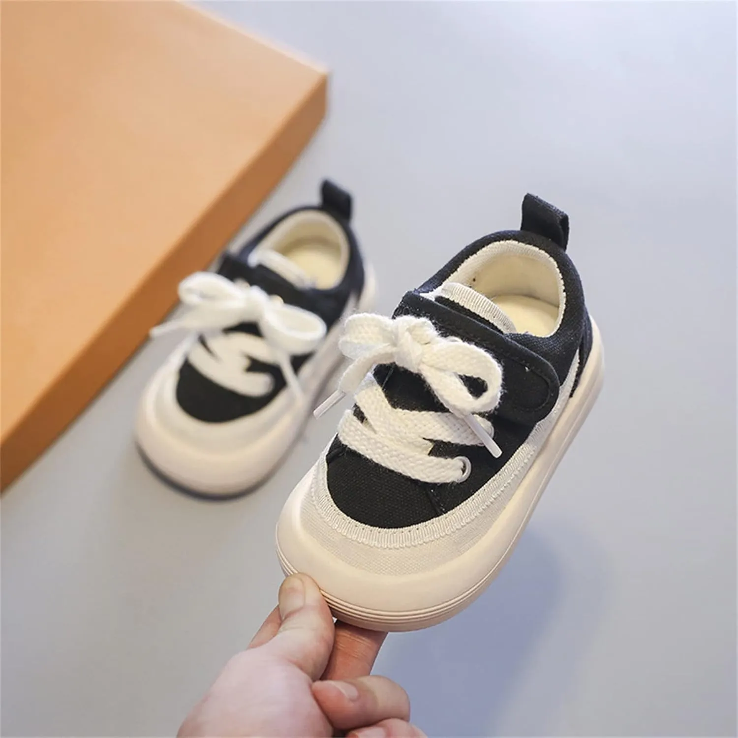 Toddler Boy Girl's Cotton Canvas Shoes Slip On Sneakers Rubber Sole Soft Lightweight Round Toe Shoes for Toddler