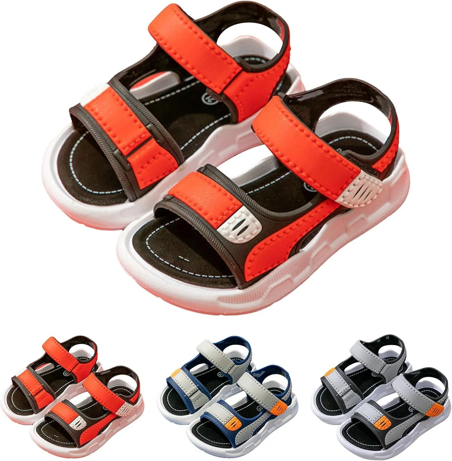 Toddler Boys Adjustable Strap Lightweight Sandals Non Slip Open Toe Breathable Quick-Drying Water Sandals for Kid