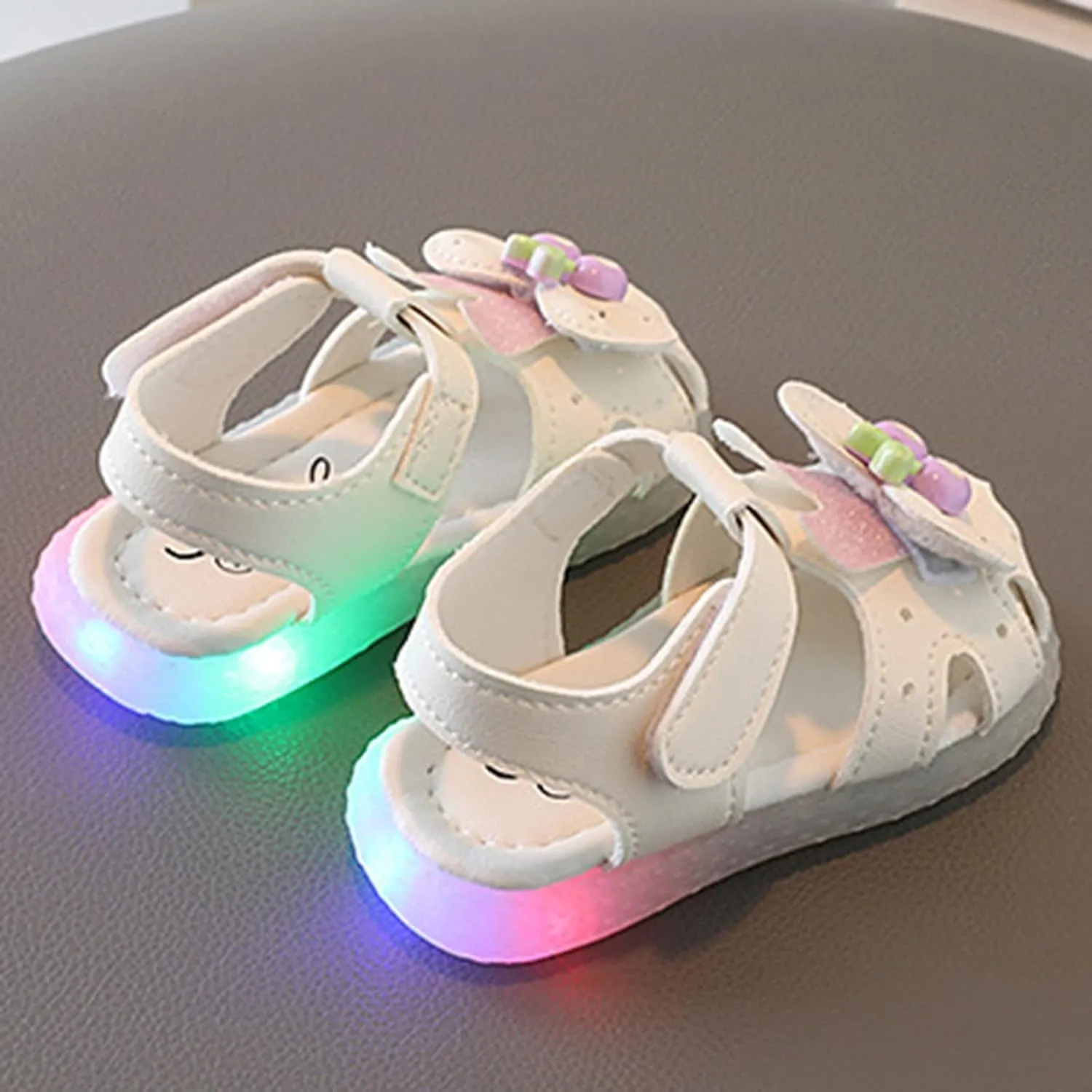 Toddler Boys Girls Light Up Sandals Baby Open Toe Soft Sole Ankle Strap Flower Comfortable Dress Rome Shoes