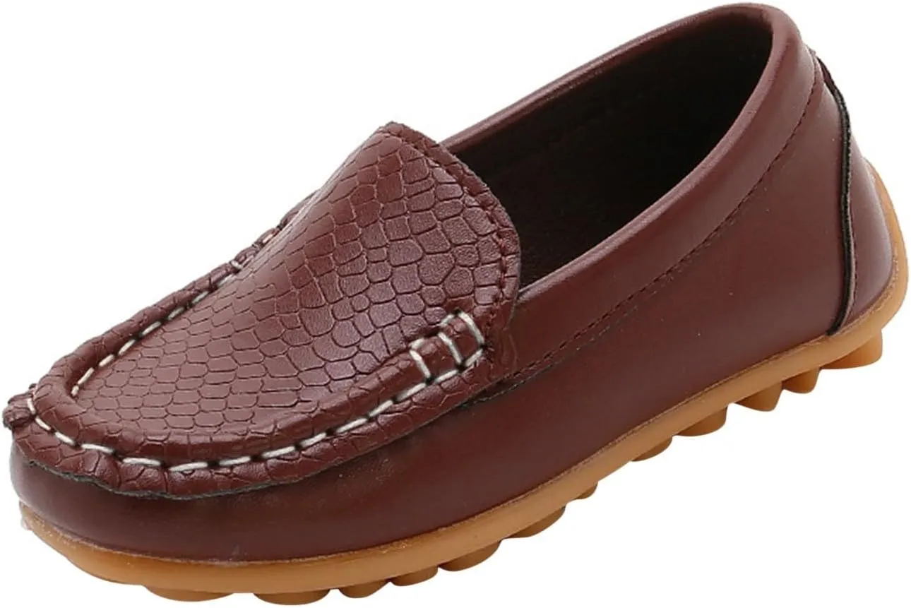 Toddler Boys Girls Loafer Shoes Soft Synthetic Leather Slip On occasin Flat Boat Dress Shoes