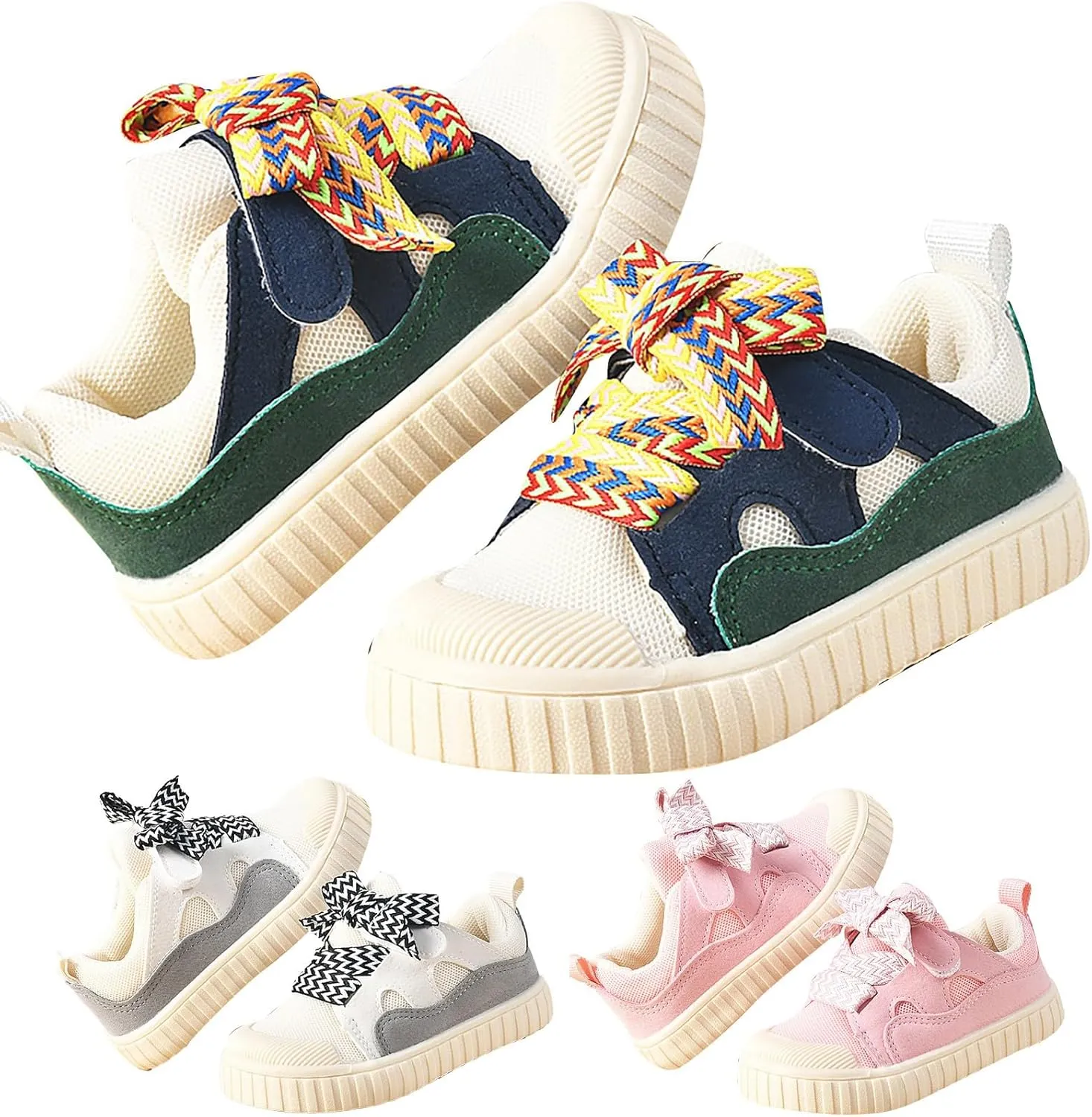 Toddler Bump Toe Sneaker Baby Anti-Slip Contrasting Color Lace-Up Canvas Infant Outdoor Soft Sole Running Shoes