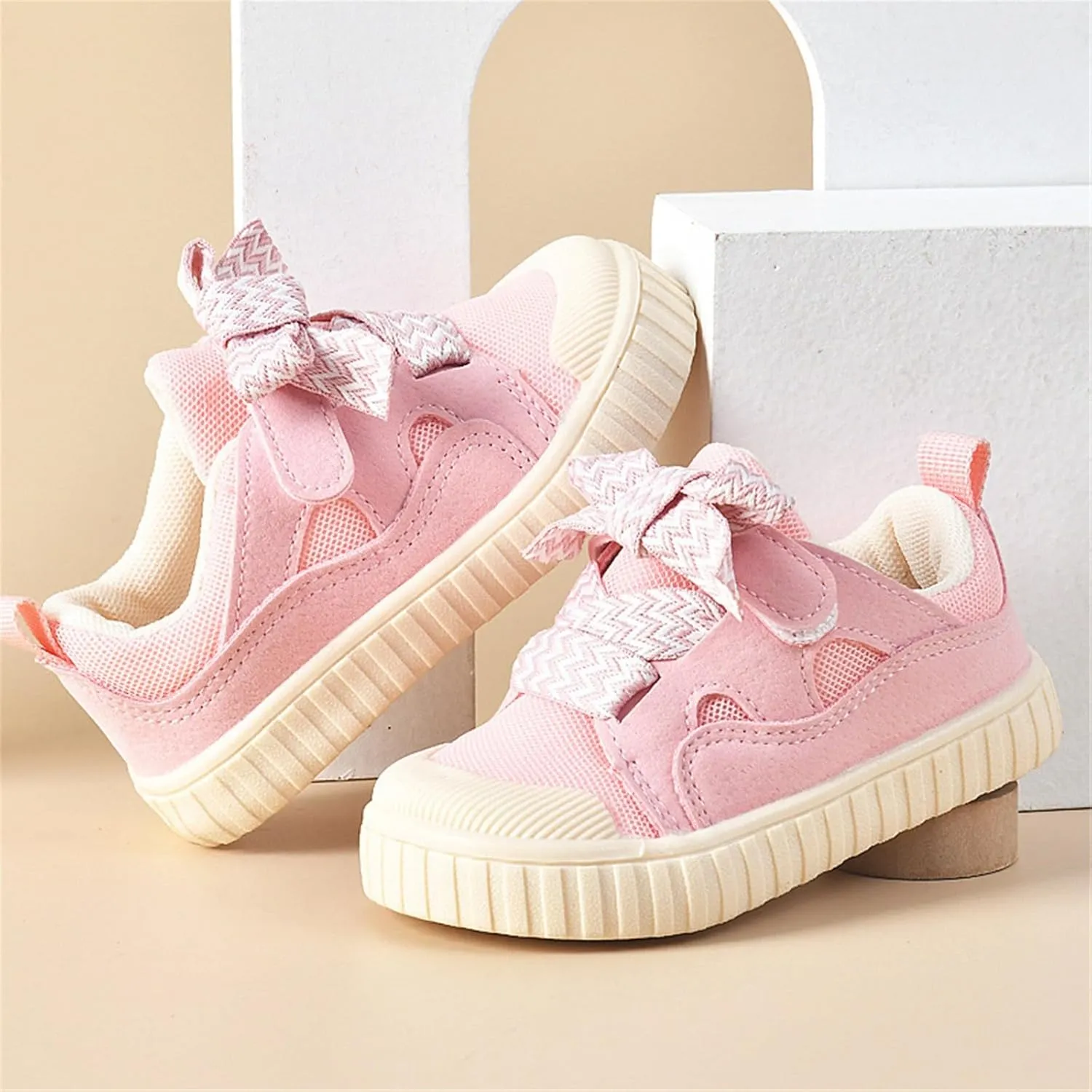 Toddler Bump Toe Sneaker Baby Anti-Slip Contrasting Color Lace-Up Canvas Infant Outdoor Soft Sole Running Shoes
