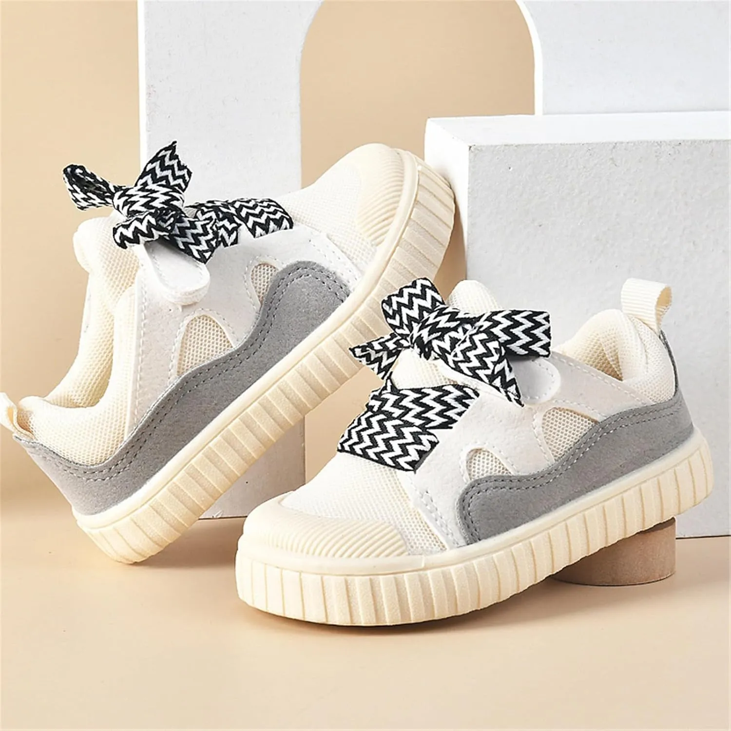 Toddler Bump Toe Sneaker Baby Anti-Slip Contrasting Color Lace-Up Canvas Infant Outdoor Soft Sole Running Shoes