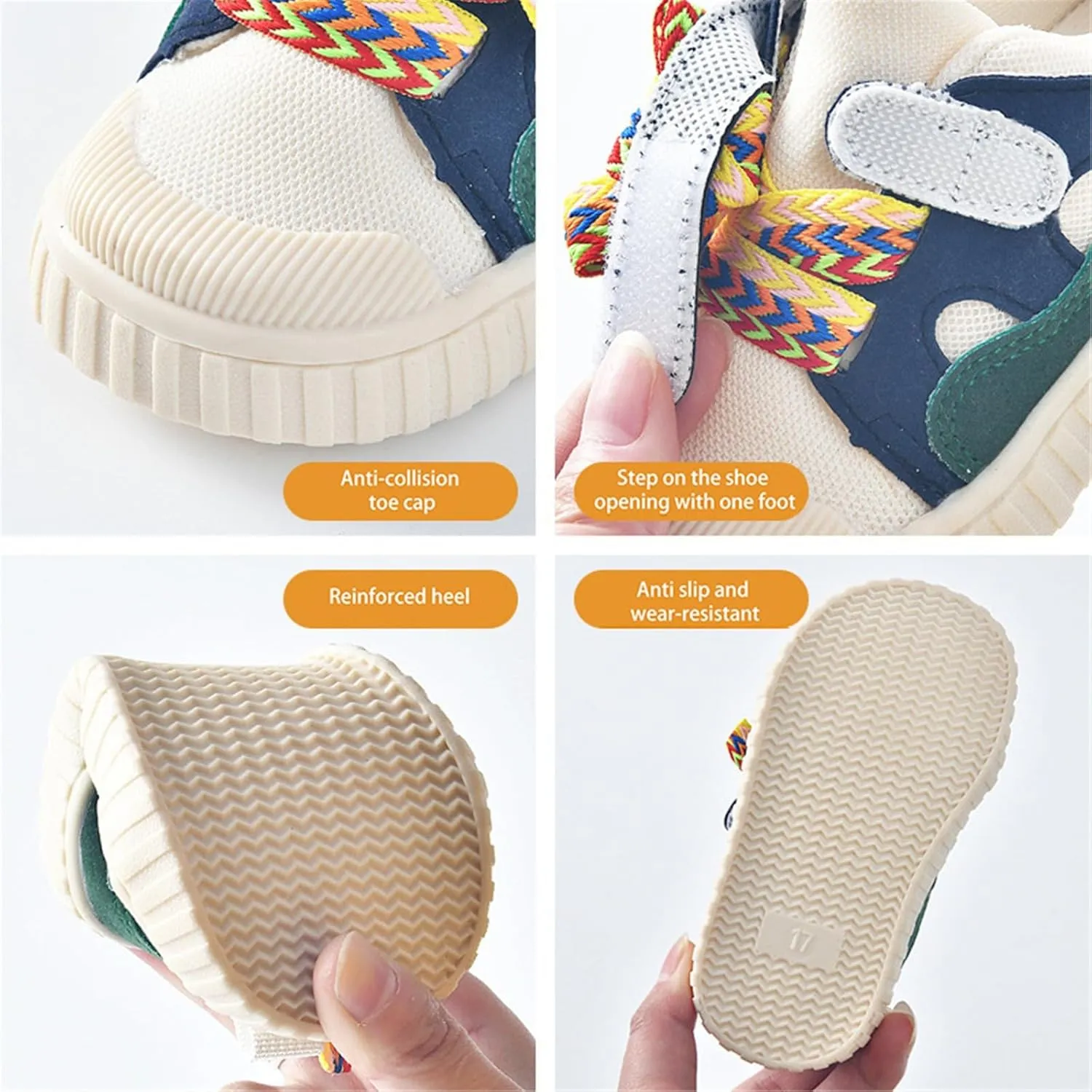 Toddler Bump Toe Sneaker Baby Anti-Slip Contrasting Color Lace-Up Canvas Infant Outdoor Soft Sole Running Shoes