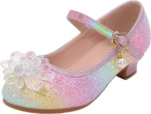 Toddler Girls Shoes Fashion Flat Princess Shoes Bowknot Pearl Children Soft Sole Small Leather Shoes for Big Girls (Pink, 3.5 Big Kids)