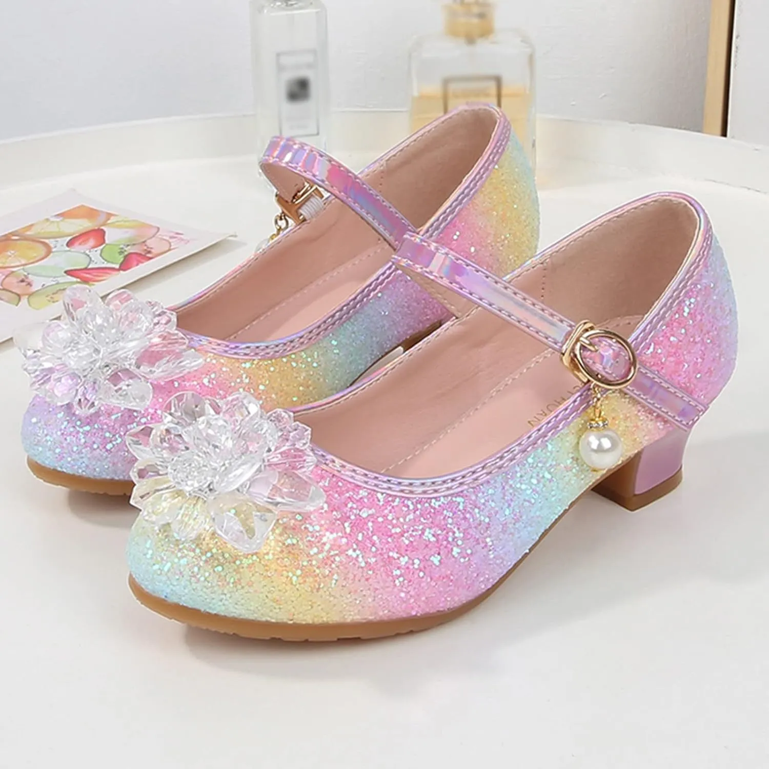 Toddler Girls Shoes Fashion Flat Princess Shoes Bowknot Pearl Children Soft Sole Small Leather Shoes for Big Girls (Pink, 3.5 Big Kids)