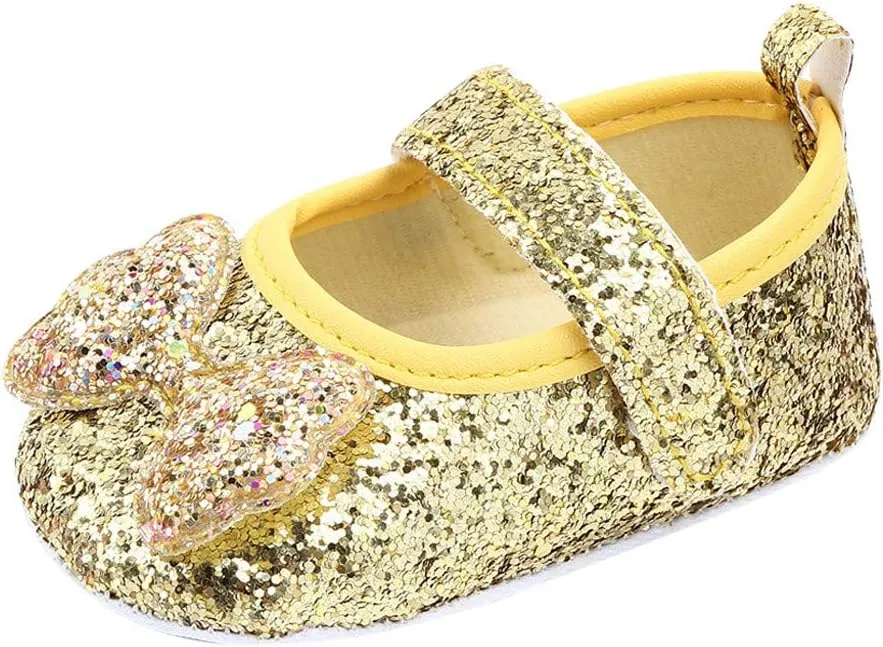 Toddler Girl's Walking Princess Shoes Baby Infant Girls Bow-Knot Soft-Soled Dress Shoes Flower Wedding Party