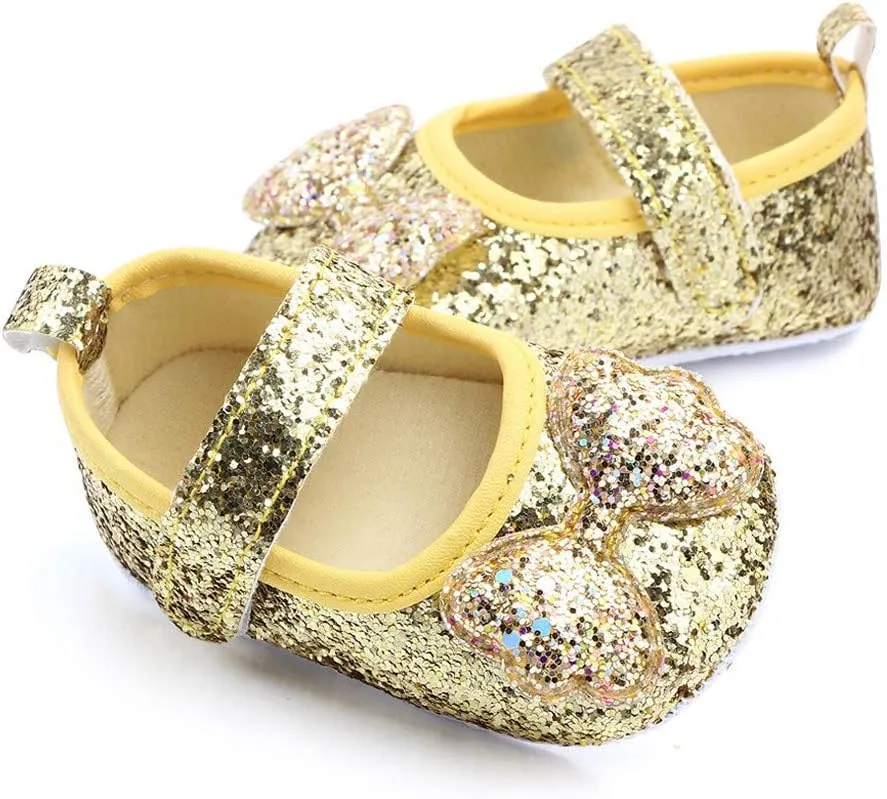 Toddler Girl's Walking Princess Shoes Baby Infant Girls Bow-Knot Soft-Soled Dress Shoes Flower Wedding Party
