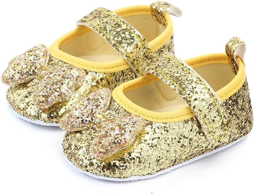 Toddler Girl's Walking Princess Shoes Baby Infant Girls Bow-Knot Soft-Soled Dress Shoes Flower Wedding Party
