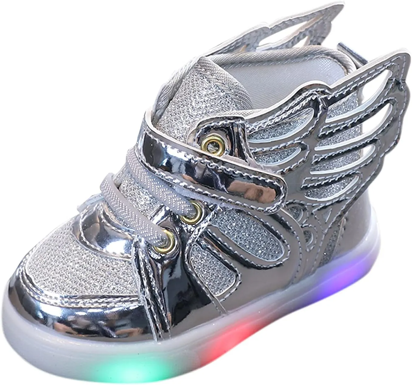 Toddler Glitter Light Up Sneaker Baby Boys Girls Open Toe Soft Sole Non Slip Led Sport Shoes Lightweight Cozy Shoes