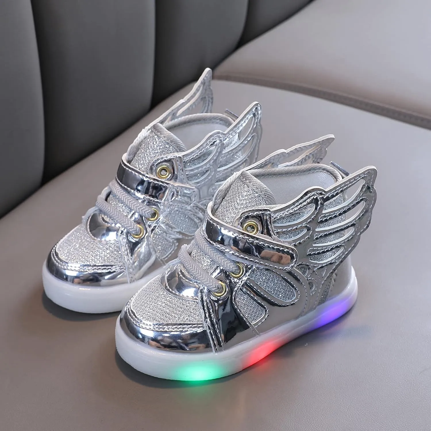 Toddler Glitter Light Up Sneaker Baby Boys Girls Open Toe Soft Sole Non Slip Led Sport Shoes Lightweight Cozy Shoes
