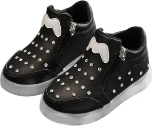 Toddler Glitter Sneaker Side Zipper Light Up Sport Shoes Baby Boys Girls Open Toe Soft Sole Light Loafers Non Slip