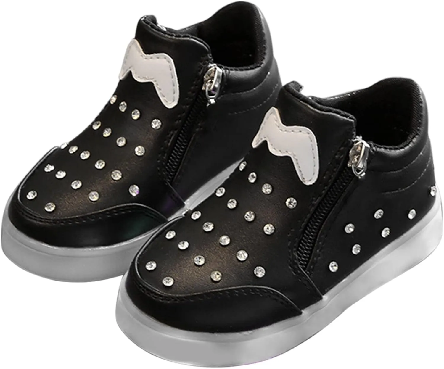 Toddler Glitter Sneaker Side Zipper Light Up Sport Shoes Baby Boys Girls Open Toe Soft Sole Light Loafers Non Slip