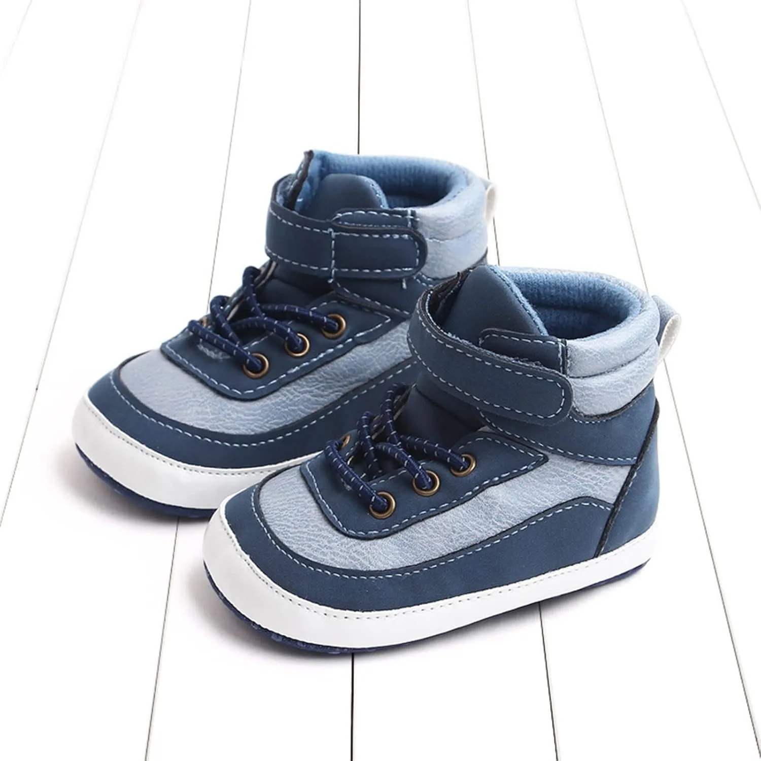 Toddler High Tops Ankle Sneakers Infant Baby Boys Girls PU Leather Soft Anti-Slip Sole Prewalker First Walking Shoes
