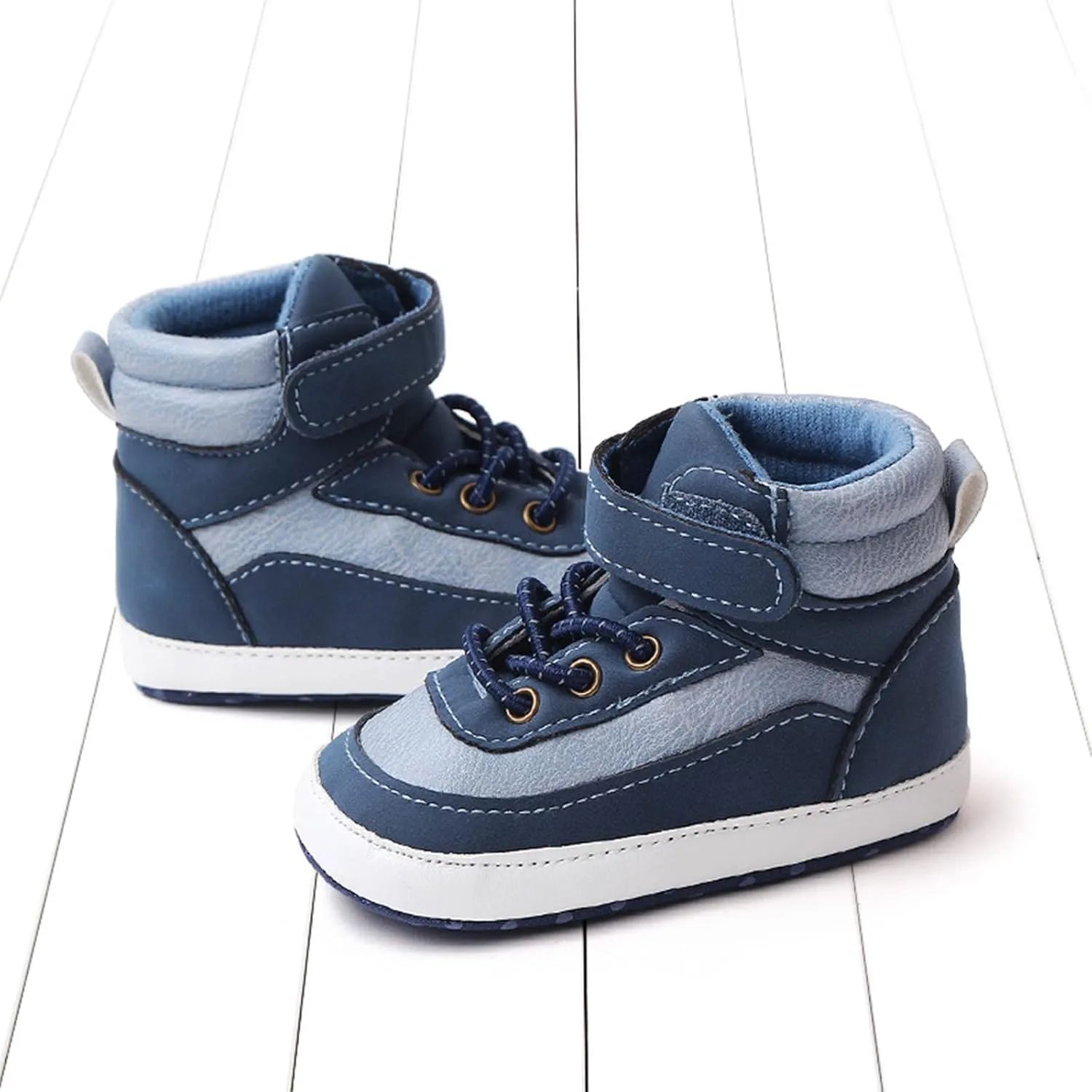 Toddler High Tops Ankle Sneakers Infant Baby Boys Girls PU Leather Soft Anti-Slip Sole Prewalker First Walking Shoes